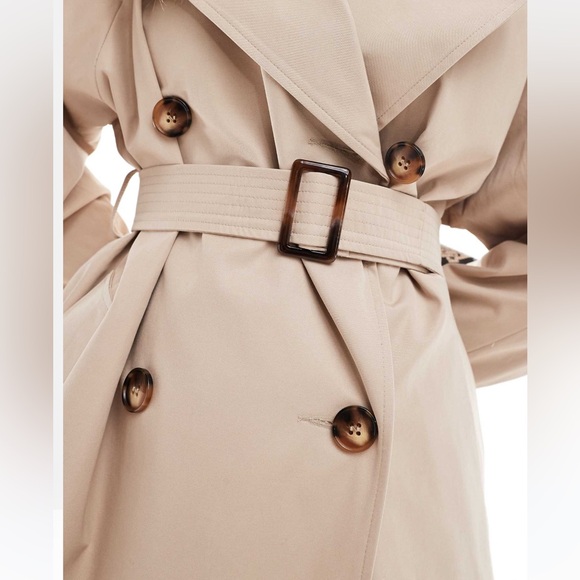 ASOS Miss Selfridge petite belted trench coat in stone size UK 10/US 6 - Picture 4 of 11